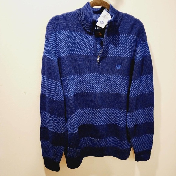 Vintage Men's Chaps Cotton Size XL Blue Stripe Half Zip Sweater NWT - Picture 1 of 11